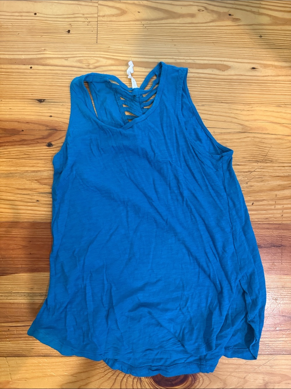 Women's Blue Sleeveless Tank Top with Lattice Back